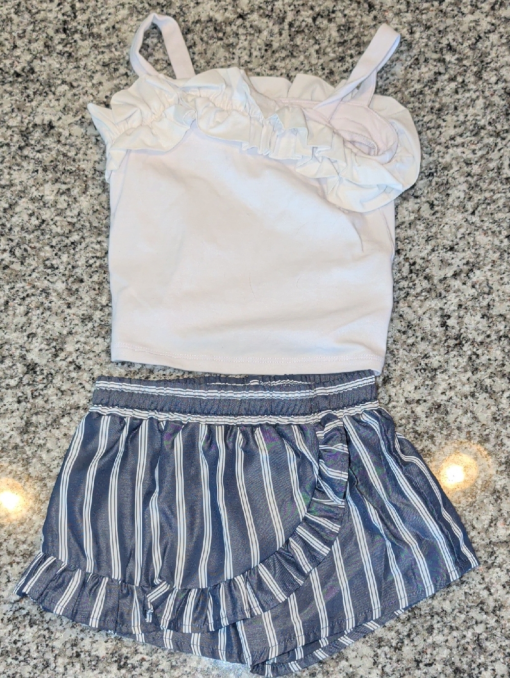 Habitual Girls White Ruffle Tank Top & Blue Striped Skort Set